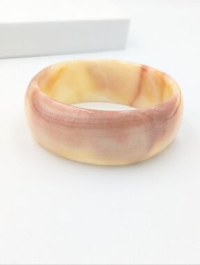 Vintage natural carved stone heavy bangle bracelet